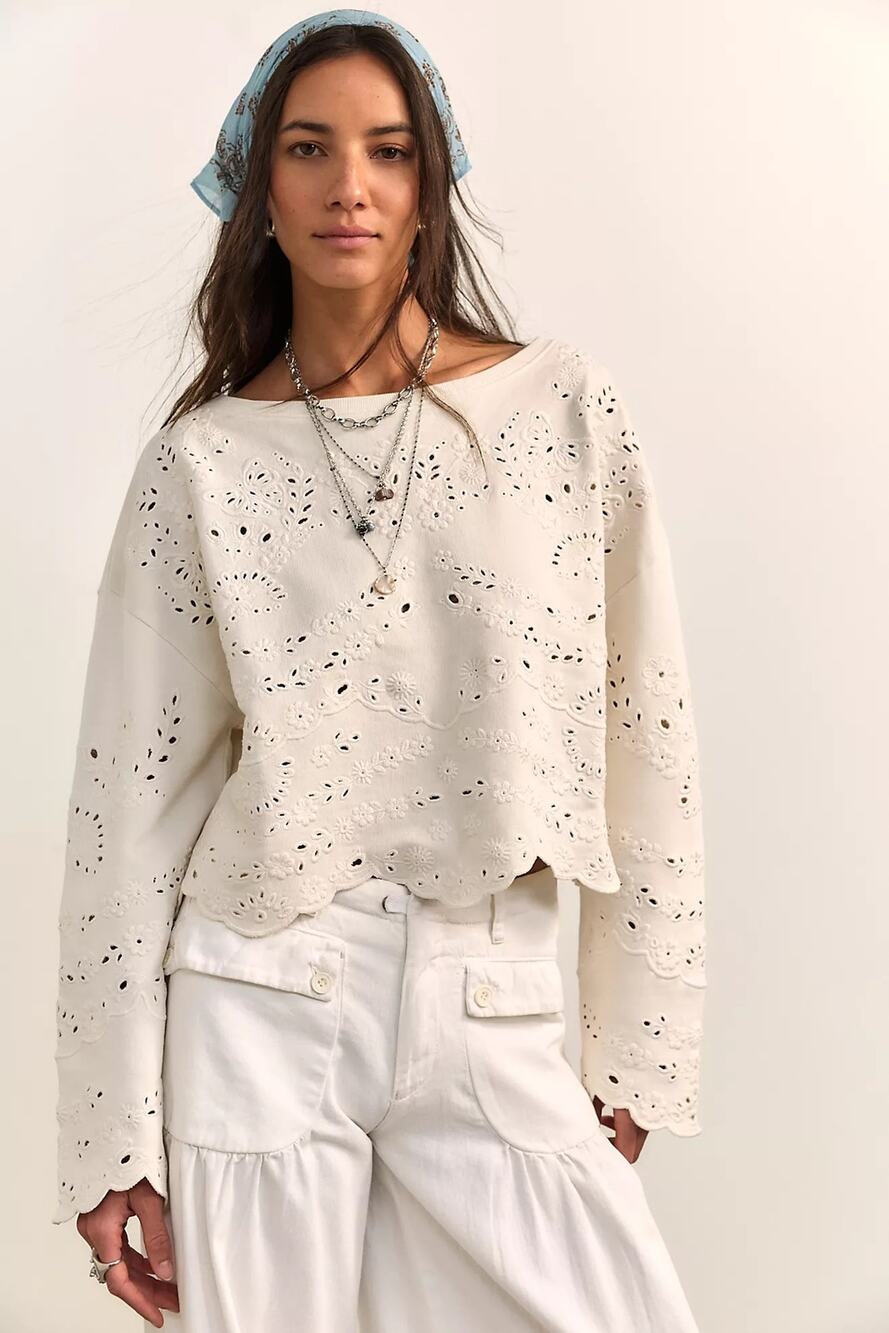 Free People Iris Embroidered Sweatshirt, NWT, size S